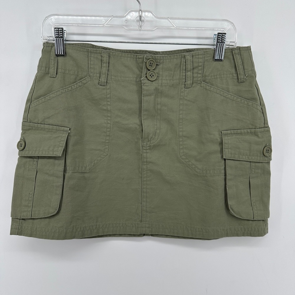 Cali 1850 Los Angeles Olive Green Cotton Cargo Mini Skirt Utility Size M